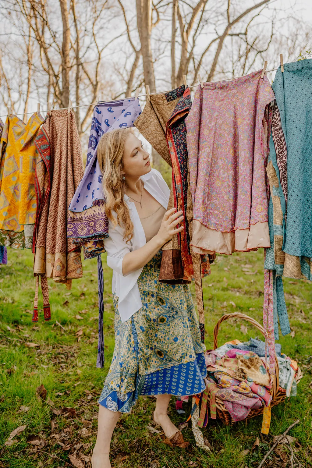 Plus/Tea Length Up-Cycled Reversible Sari Wrap Skirt #73