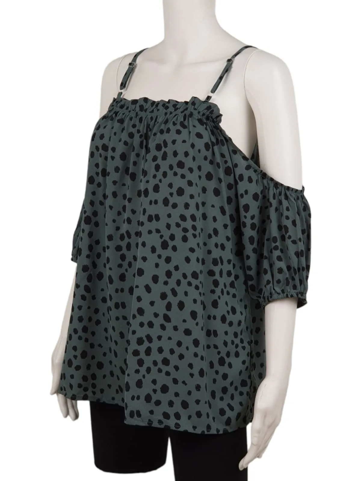 Printed Cold-Shoulder Frill Trim Blouse (M)