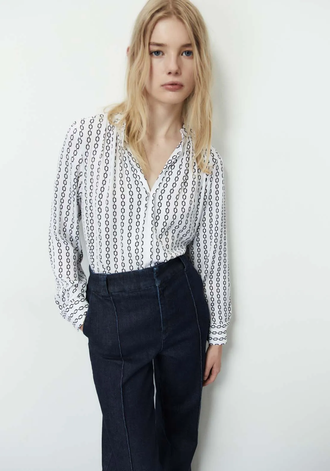 Printed loose-fit blouse - White And Black