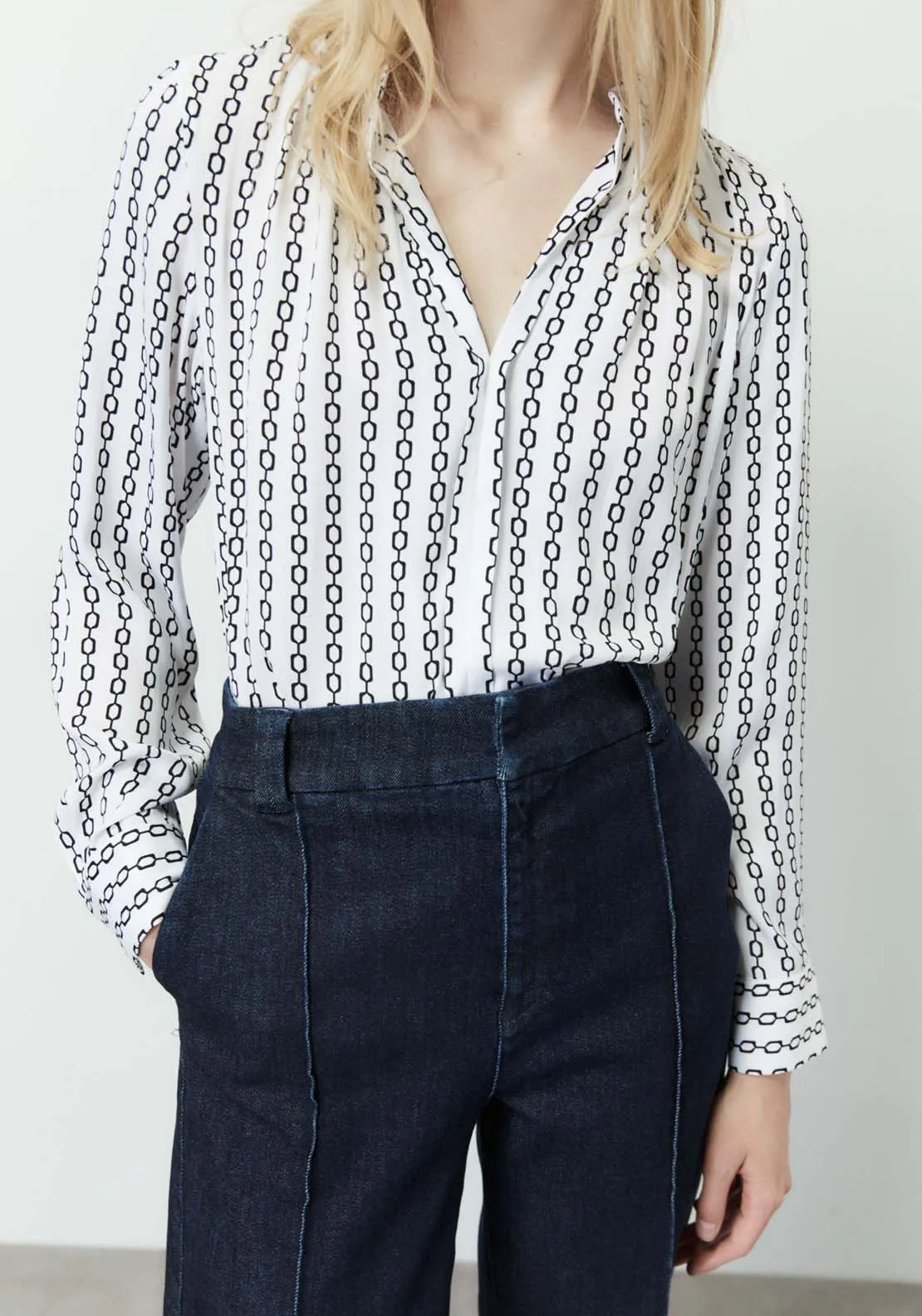 Printed loose-fit blouse - White And Black