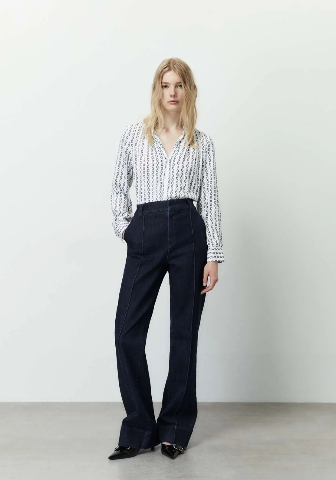 Printed loose-fit blouse - White And Black
