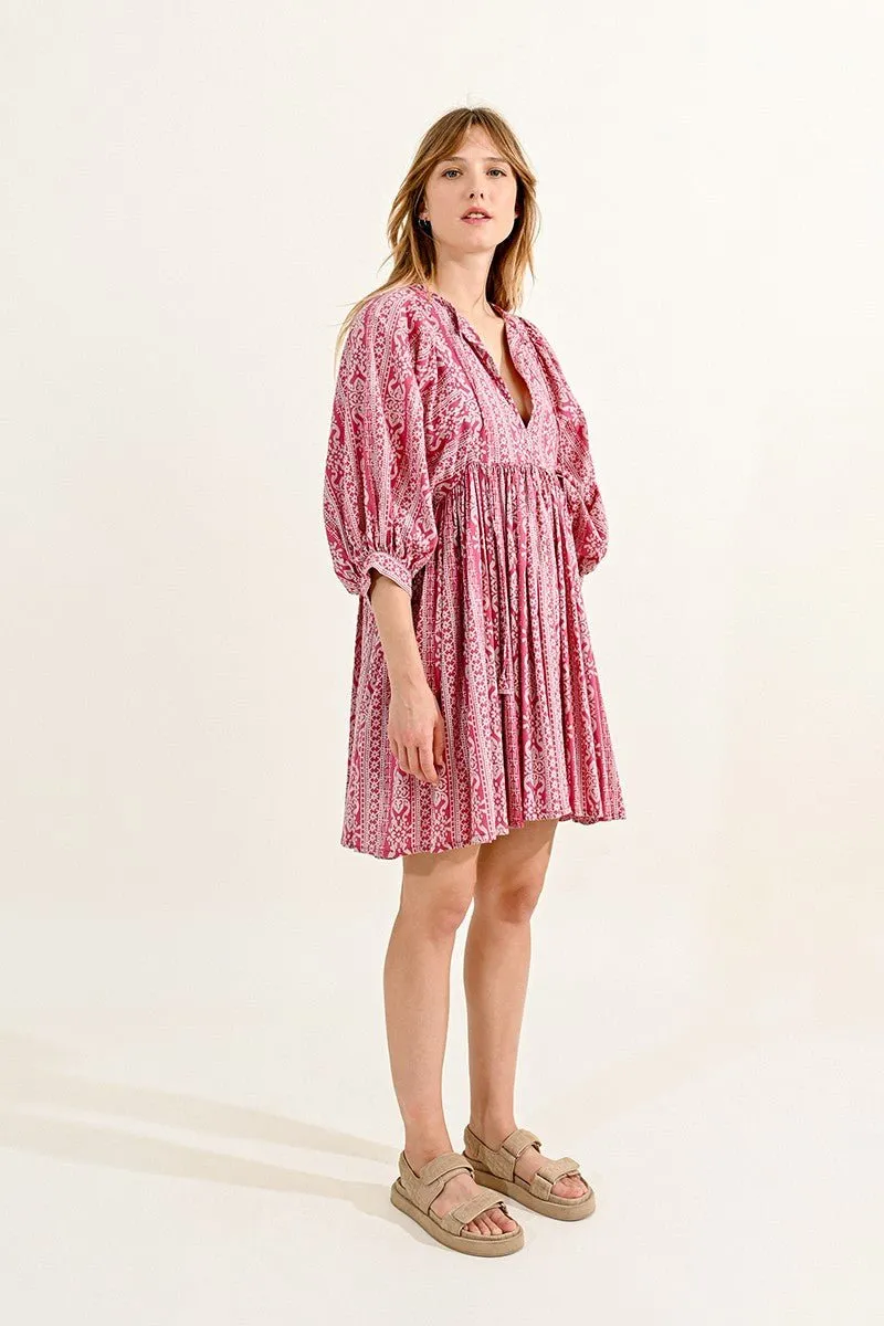 PRINTED MINI DRESS, PUFFED SLEEVES