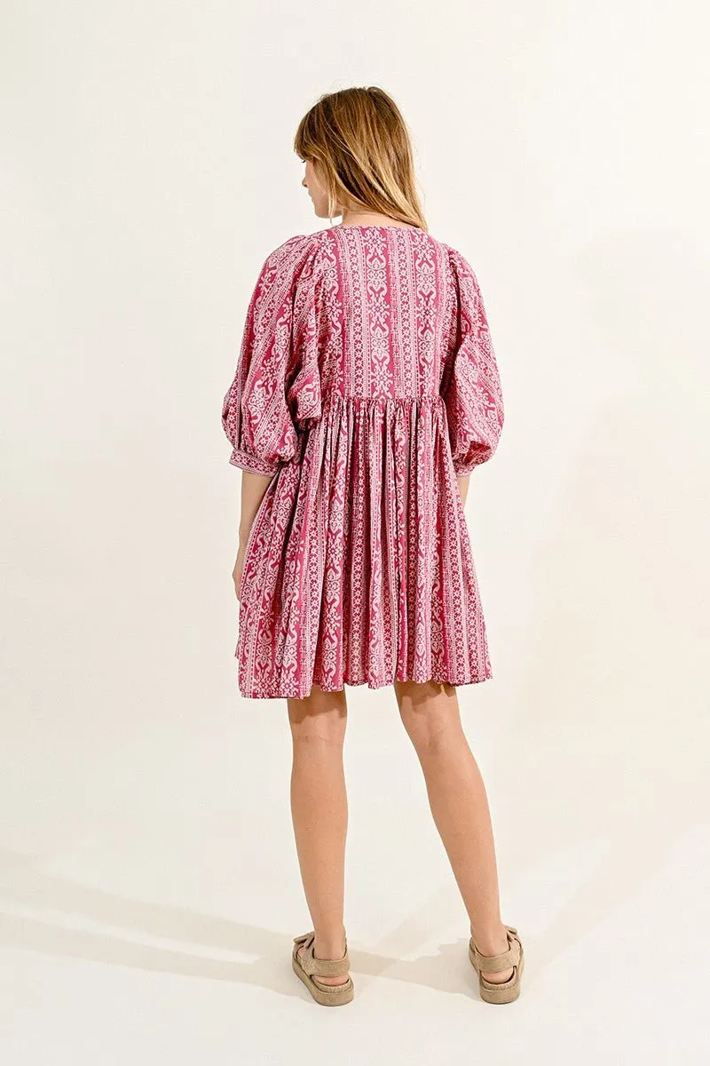 PRINTED MINI DRESS, PUFFED SLEEVES