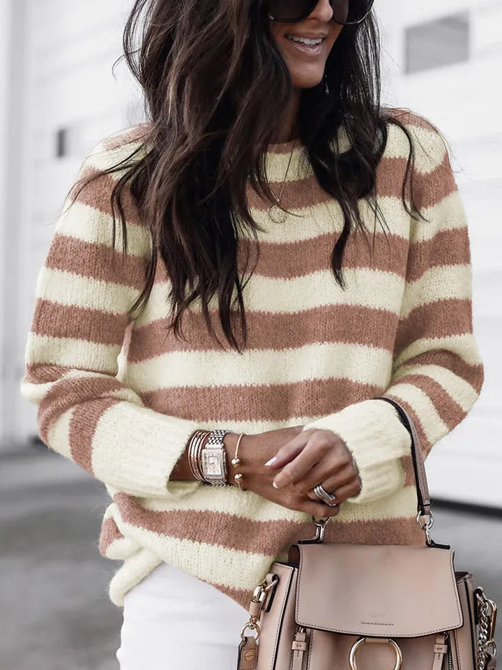 Quinn Striped Round Neck Long Sleeve Sweater