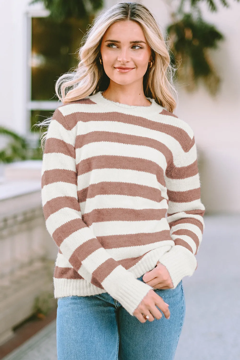 Quinn Striped Round Neck Long Sleeve Sweater