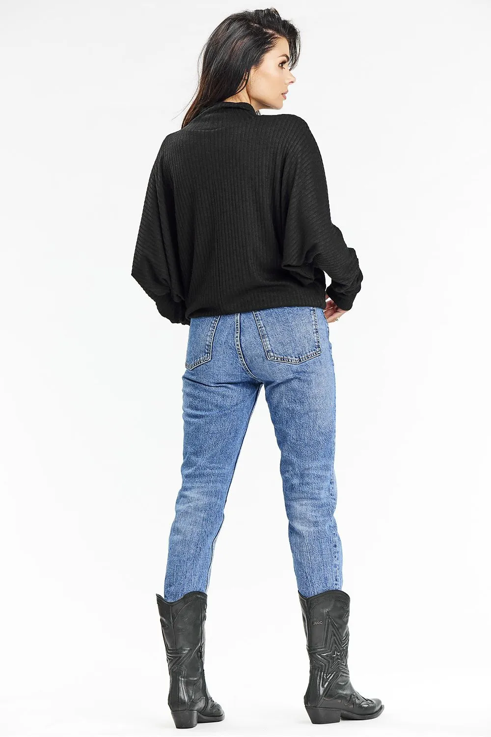 Ribbed Knit Loose-Fit Turtleneck Sweater