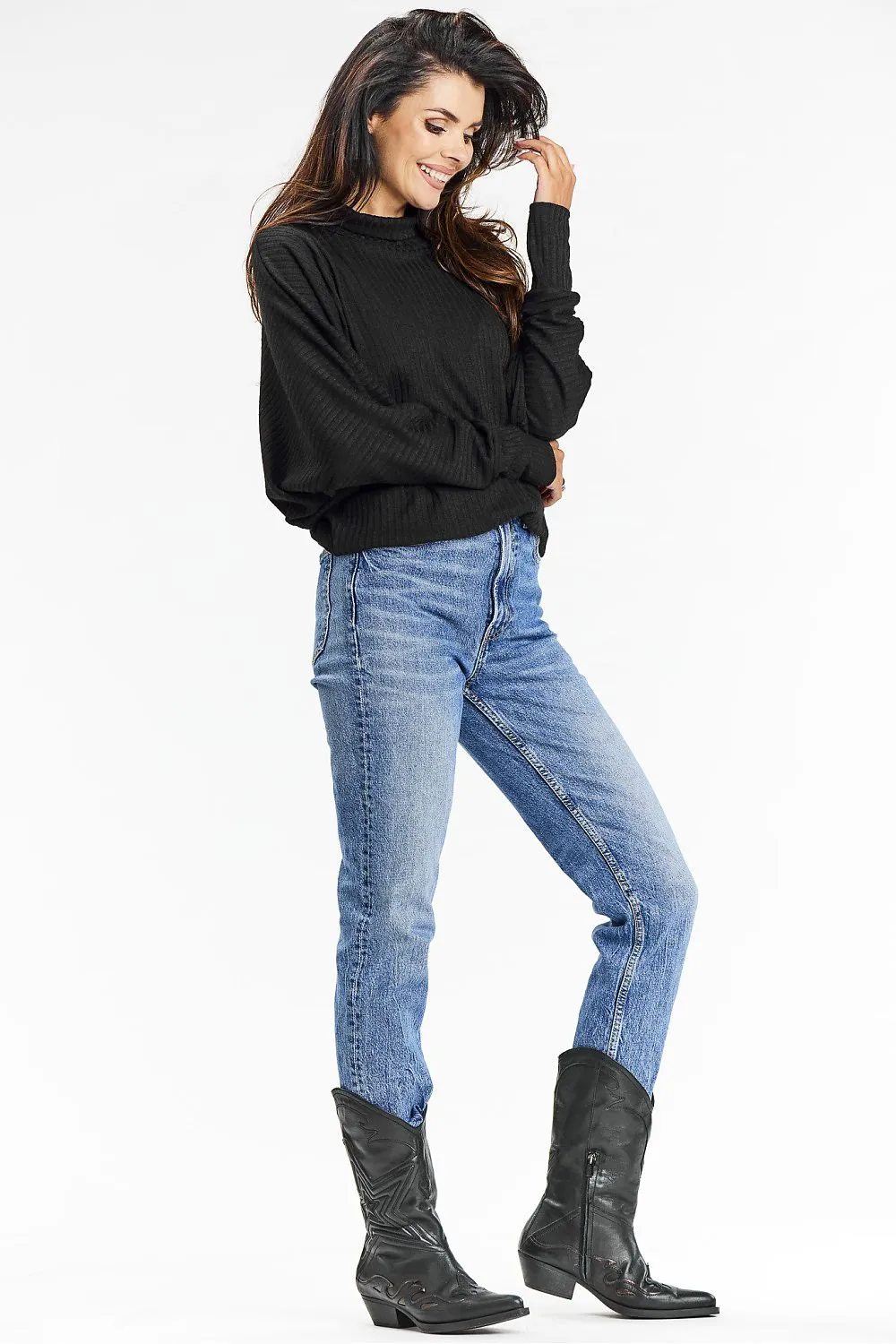 Ribbed Knit Loose-Fit Turtleneck Sweater