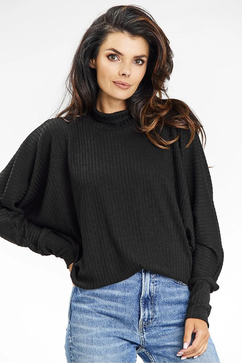 Ribbed Knit Loose-Fit Turtleneck Sweater