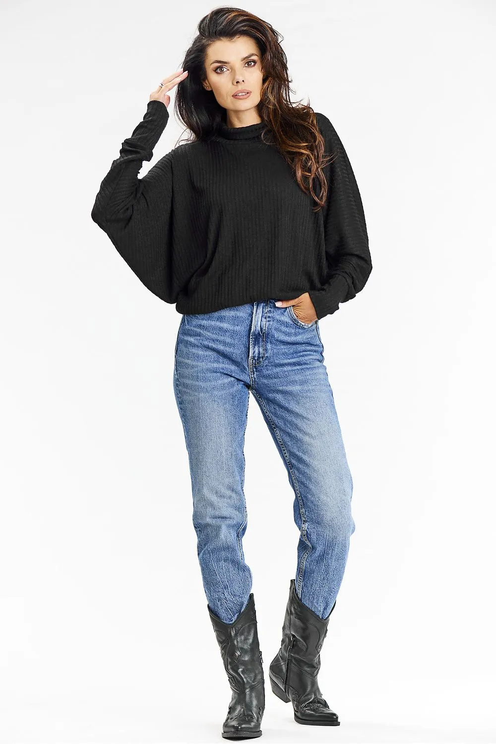Ribbed Knit Loose-Fit Turtleneck Sweater