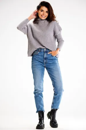 Ribbed Knit Loose-Fit Turtleneck Top