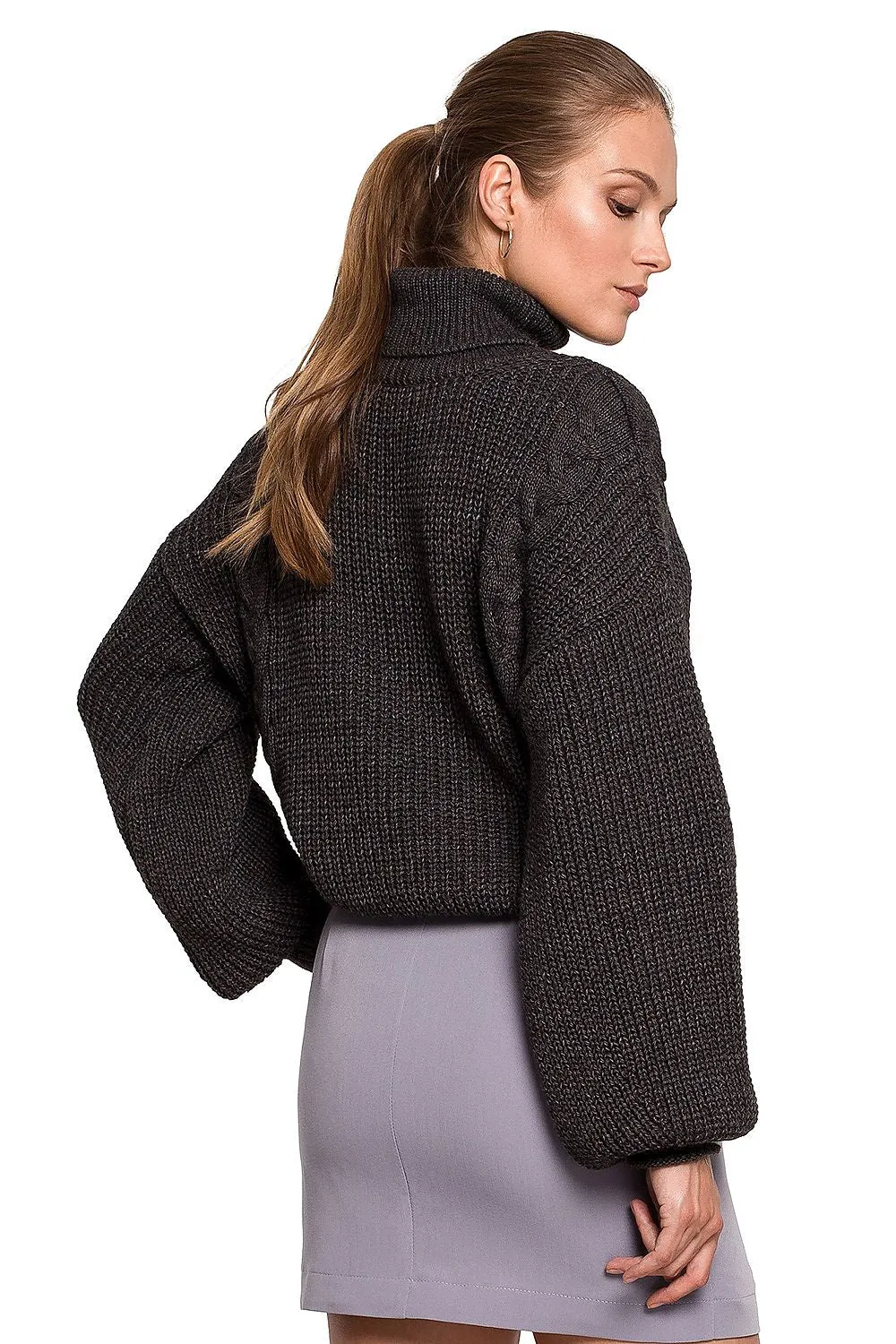 Roomy Knit Turtleneck Sweater Jumper in Mid Grey | Makover