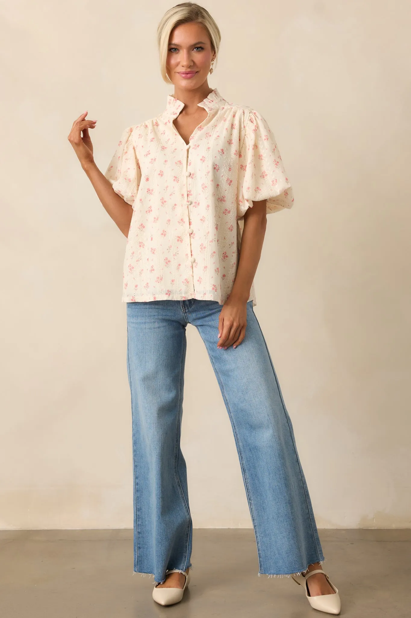 Rose Garden Yellow Floral Button Front Blouse