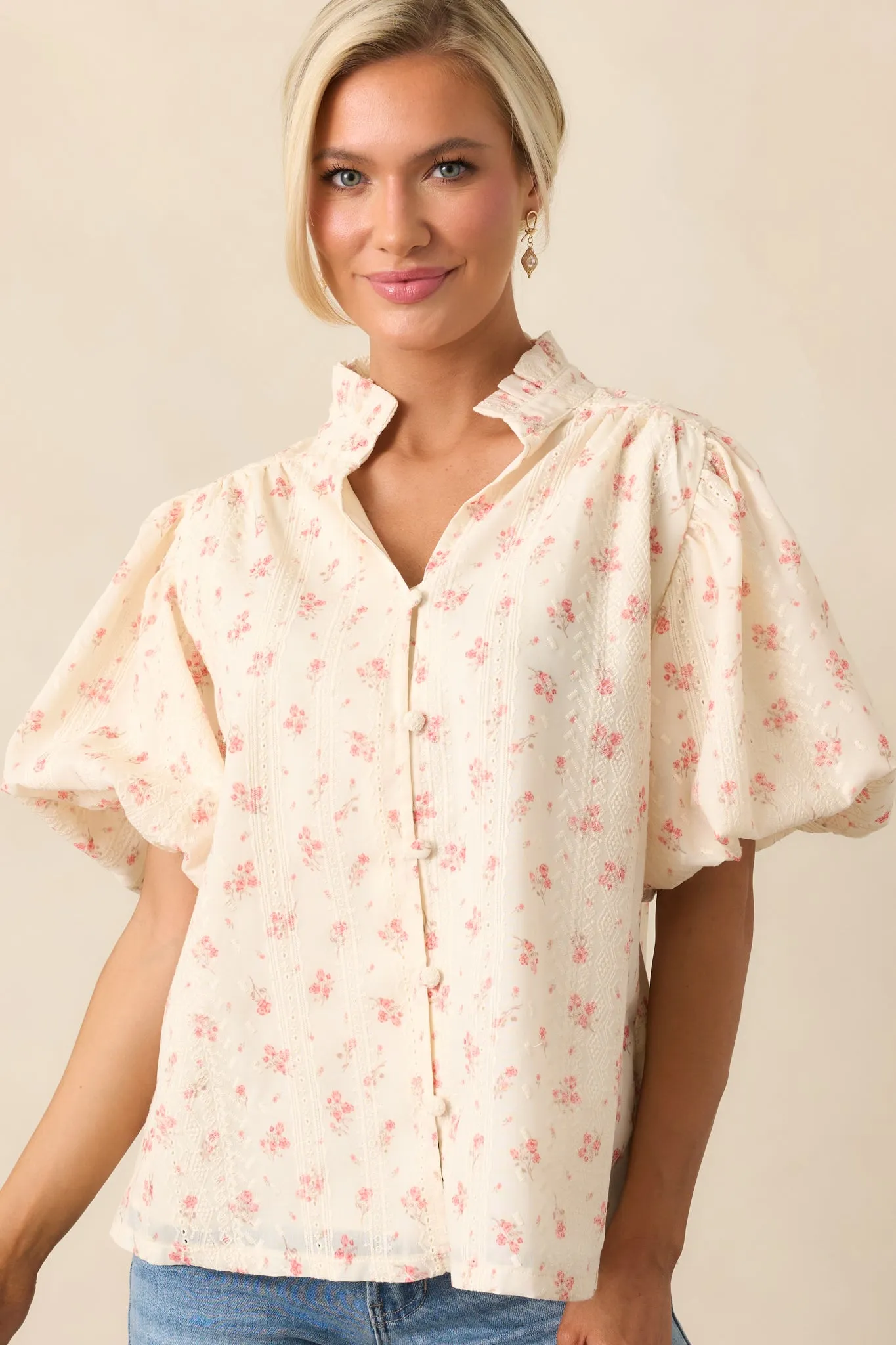 Rose Garden Yellow Floral Button Front Blouse