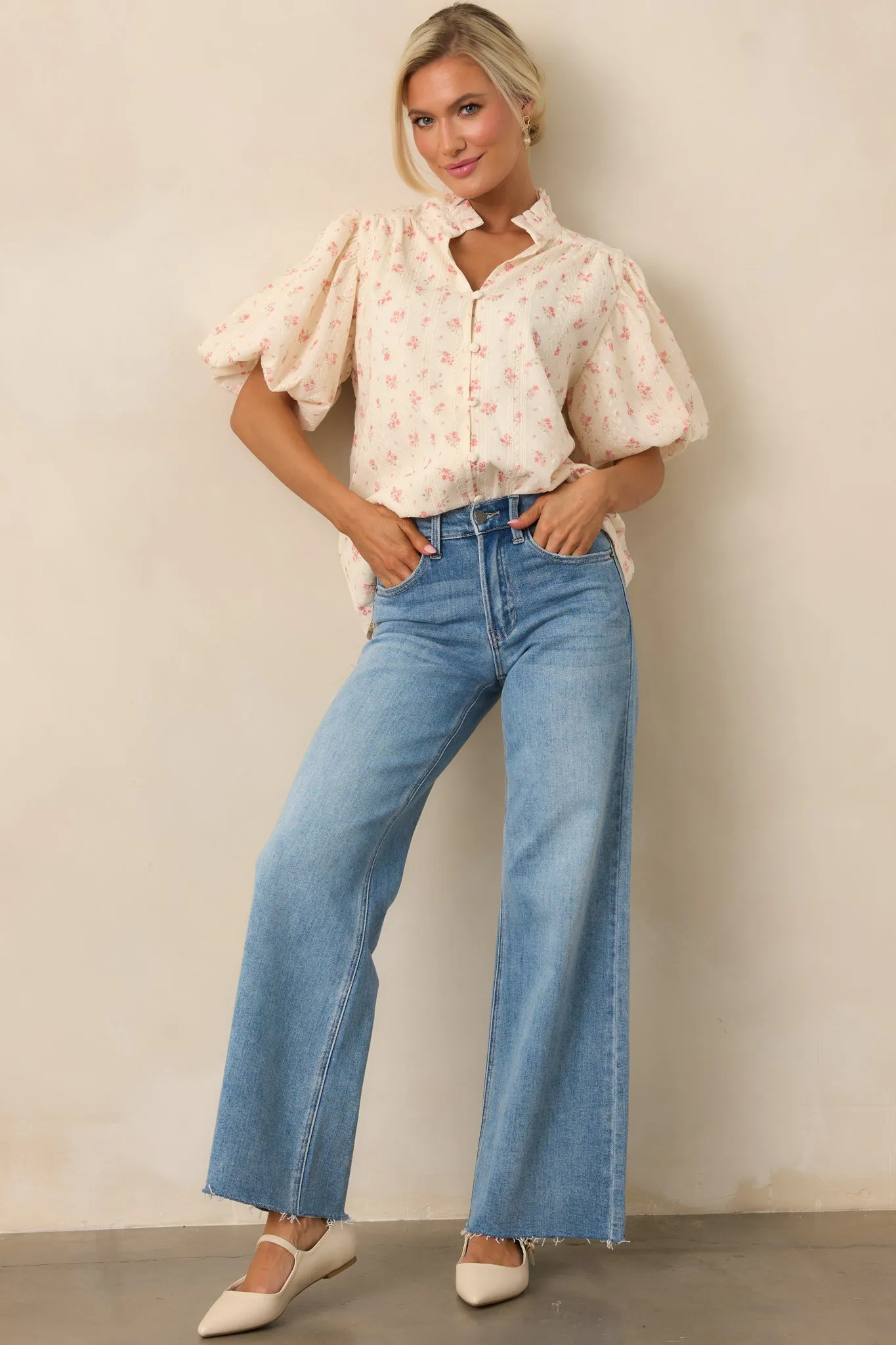 Rose Garden Yellow Floral Button Front Blouse