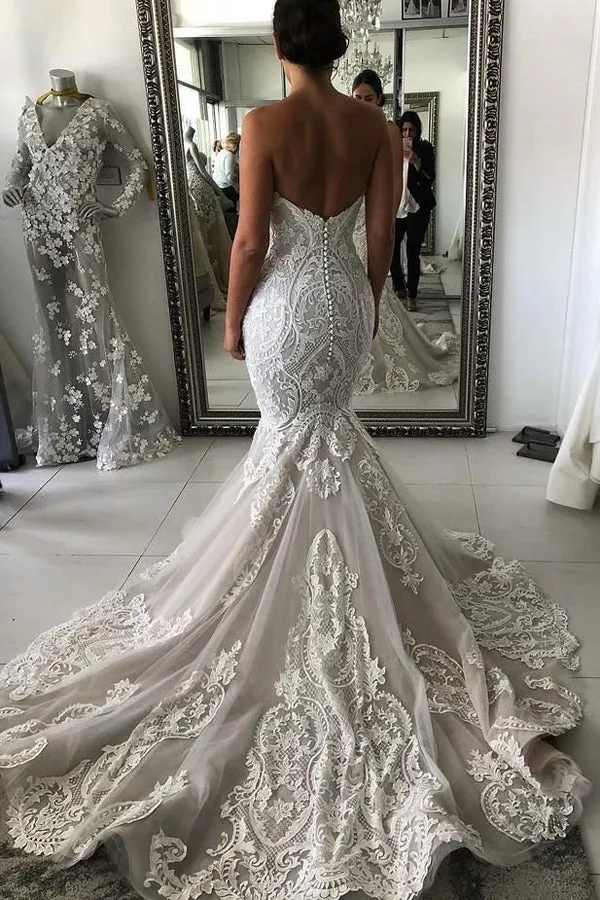 Roycebridal Gorgeous Wedding Dress with Drop Waist and Cascades Lace Mermaid with Court Train Bridal Dress,MW369