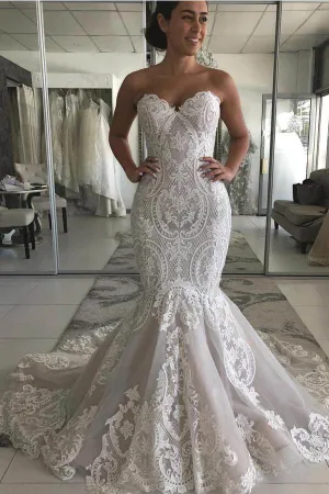 Roycebridal Gorgeous Wedding Dress with Drop Waist and Cascades Lace Mermaid with Court Train Bridal Dress,MW369
