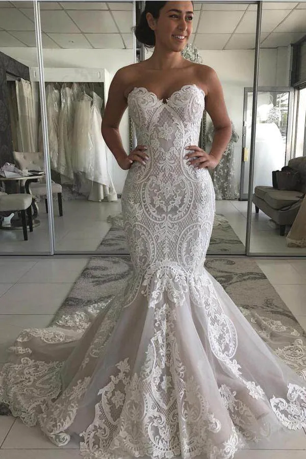 Roycebridal Gorgeous Wedding Dress with Drop Waist and Cascades Lace Mermaid with Court Train Bridal Dress,MW369