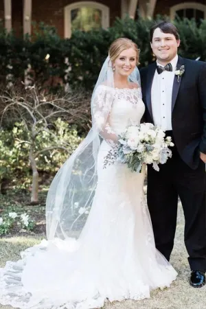 Roycebridal Ivory Lace Mermaid Off-the-Shoulder Long Sleeves Wedding Dresses, MW768
