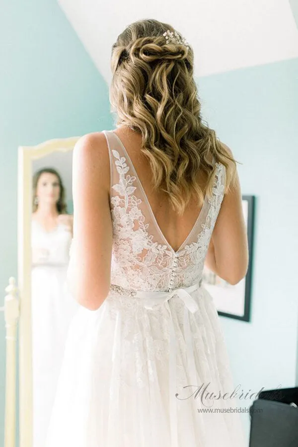 Roycebridal Lace Wedding Dresses with Court Train,Custom Made Wedding Gown,MW332