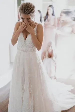 Roycebridal Lace Wedding Dresses with Court Train,Custom Made Wedding Gown,MW332