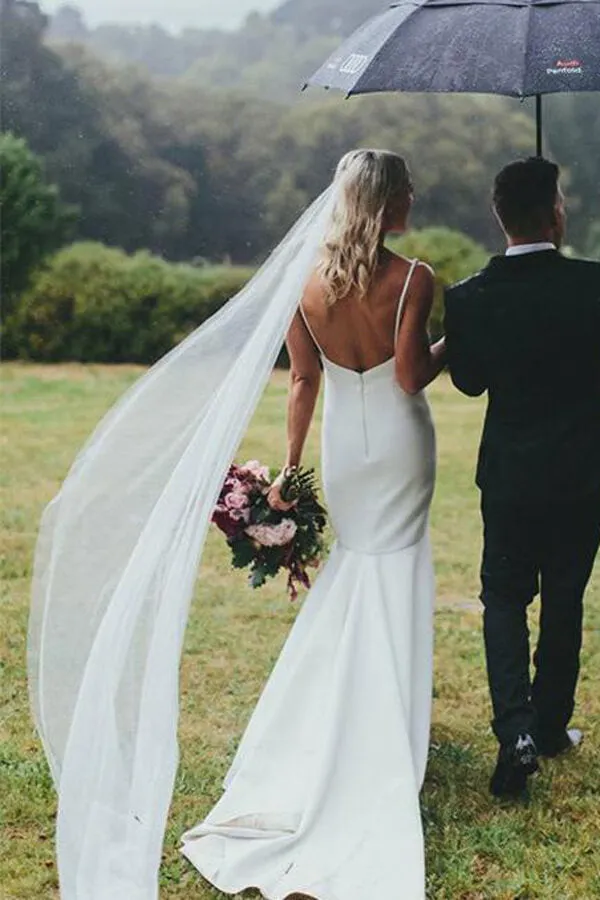 Roycebridal Simple Satin Mermaid V-neck Sweep Train Wedding Dresses, Bridal Gown, MW632