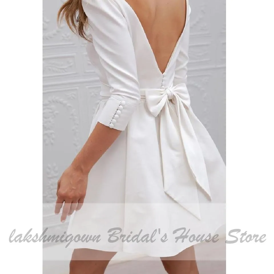 Roycebridal Simple Short Beach Wedding Dress with Sleeves
