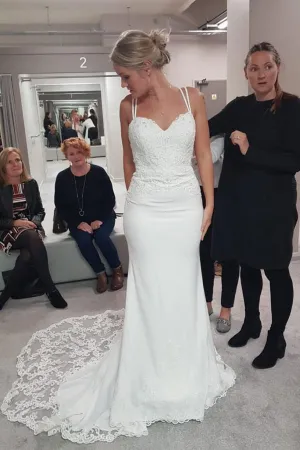 Roycebridal Simple Spaghetti Straps Sweetheart Mermaid Lace Court Train Wedding Dress,MW445