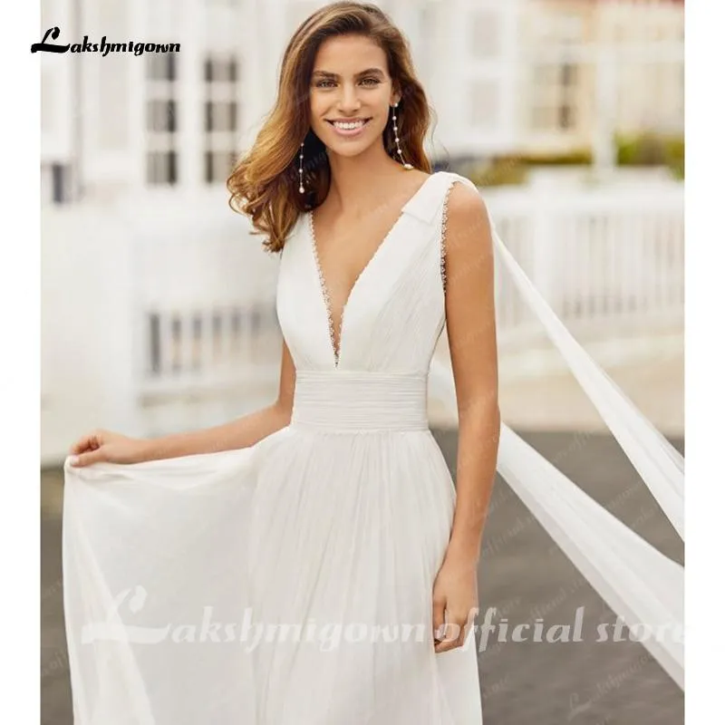 Roycebridal Simple Wedding Dresses A-Line Sexy V-Neck Appliques