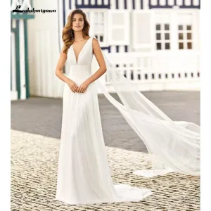 Roycebridal Simple Wedding Dresses A-Line Sexy V-Neck Appliques