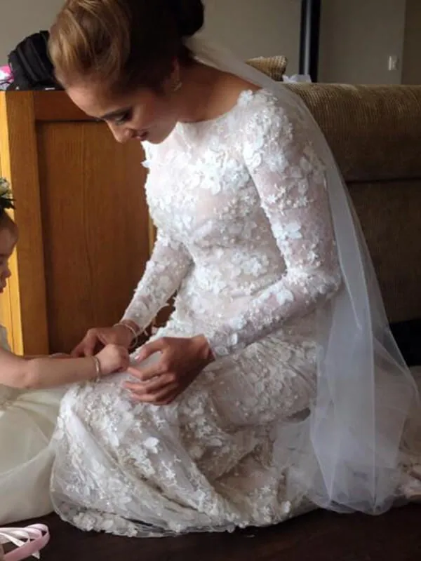 Roycebridal Sparkly Romantic Lace Mermaid Bateau Long Sleeves Wedding Dresses, MW544