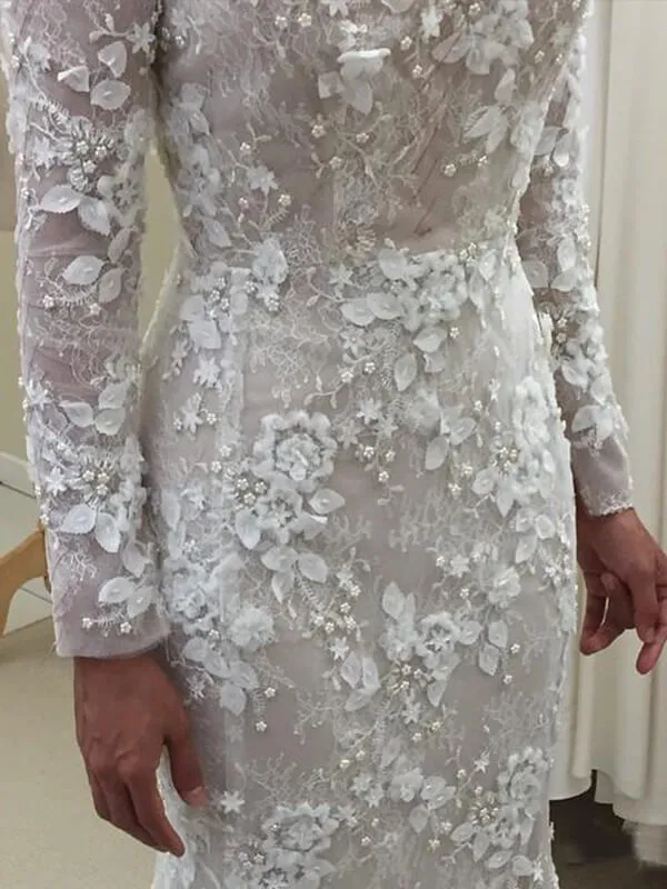 Roycebridal Sparkly Romantic Lace Mermaid Bateau Long Sleeves Wedding Dresses, MW544