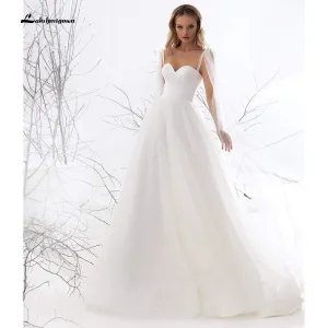 Roycebridal Sweetheart Tulle Bow Spaghetti Straps Wedding Dresses