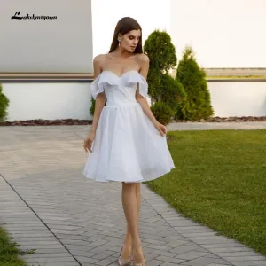 Roycebridal Tulle Short Wedding Dress Off the Shoulder Sexy White