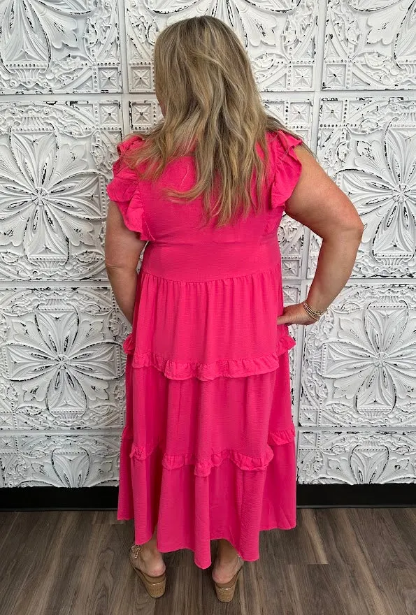 Ruffle Tiered Midi Dress with Flutter Sleeves