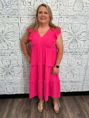 Ruffle Tiered Midi Dress with Flutter Sleeves