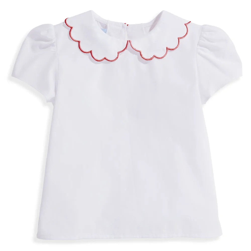 Scallop Collar Peter Pan Blouse -- White w/ Red