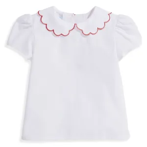 Scallop Collar Peter Pan Blouse -- White w/ Red