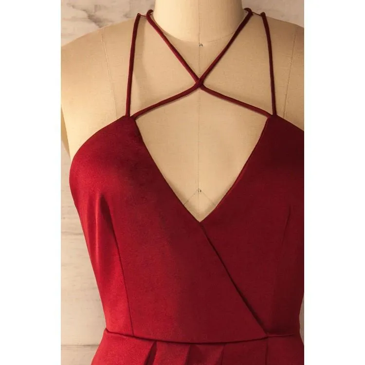 Sexy Red V-Neck Back Zipper Homecoming Dress with Multi-Strap, Short Prom Dresses,BDY0151