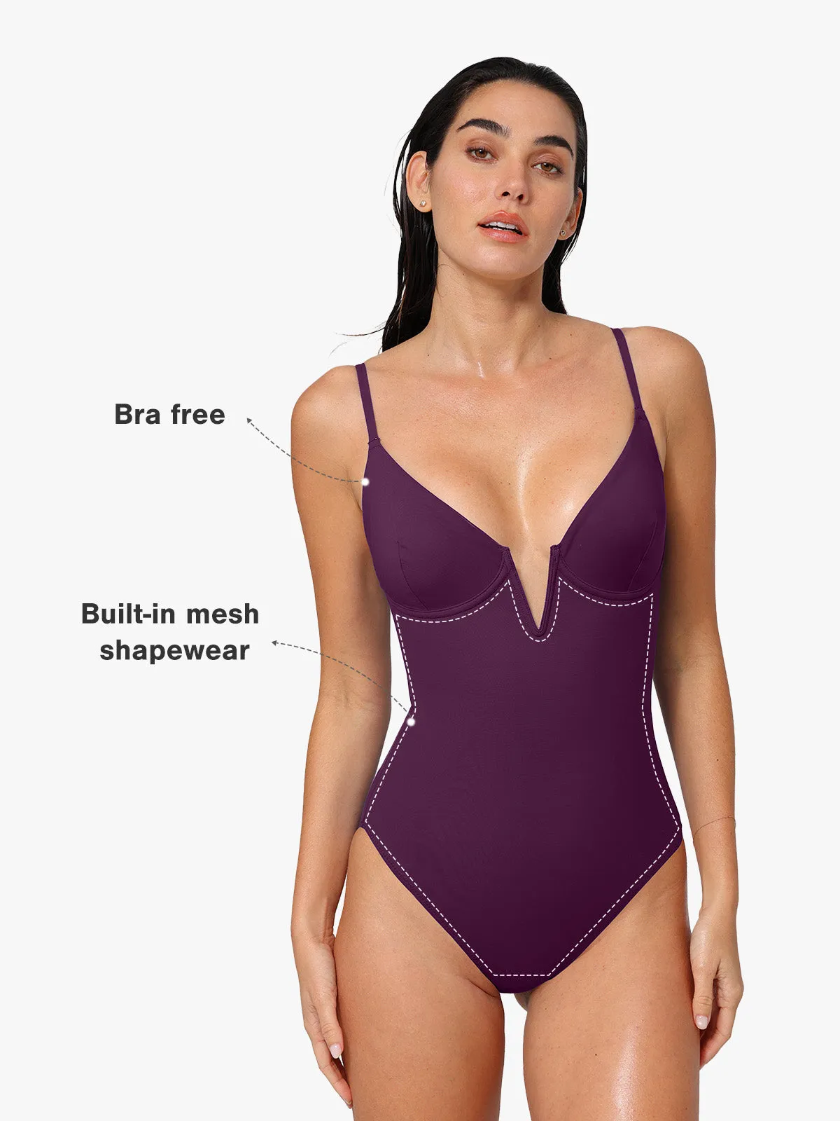Shapewear Deep V-Neck Slimming One-Piece Swimsuit