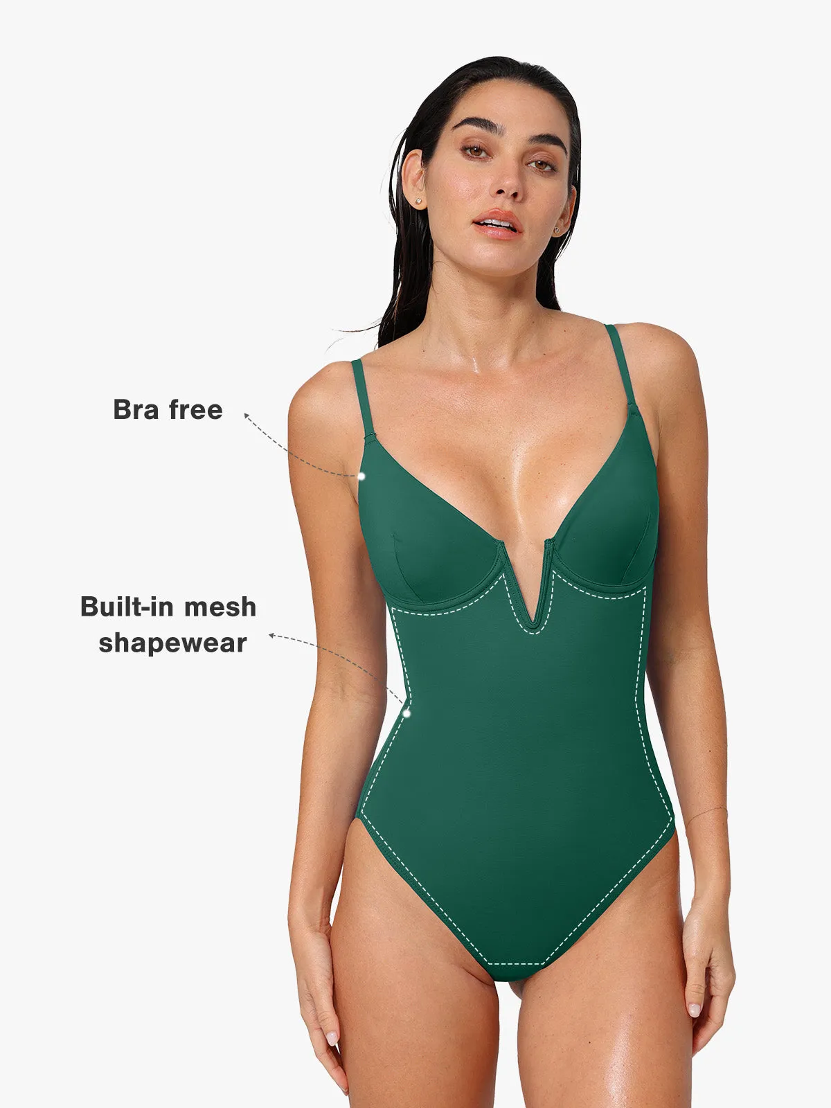 Shapewear Deep V-Neck Slimming One-Piece Swimsuit