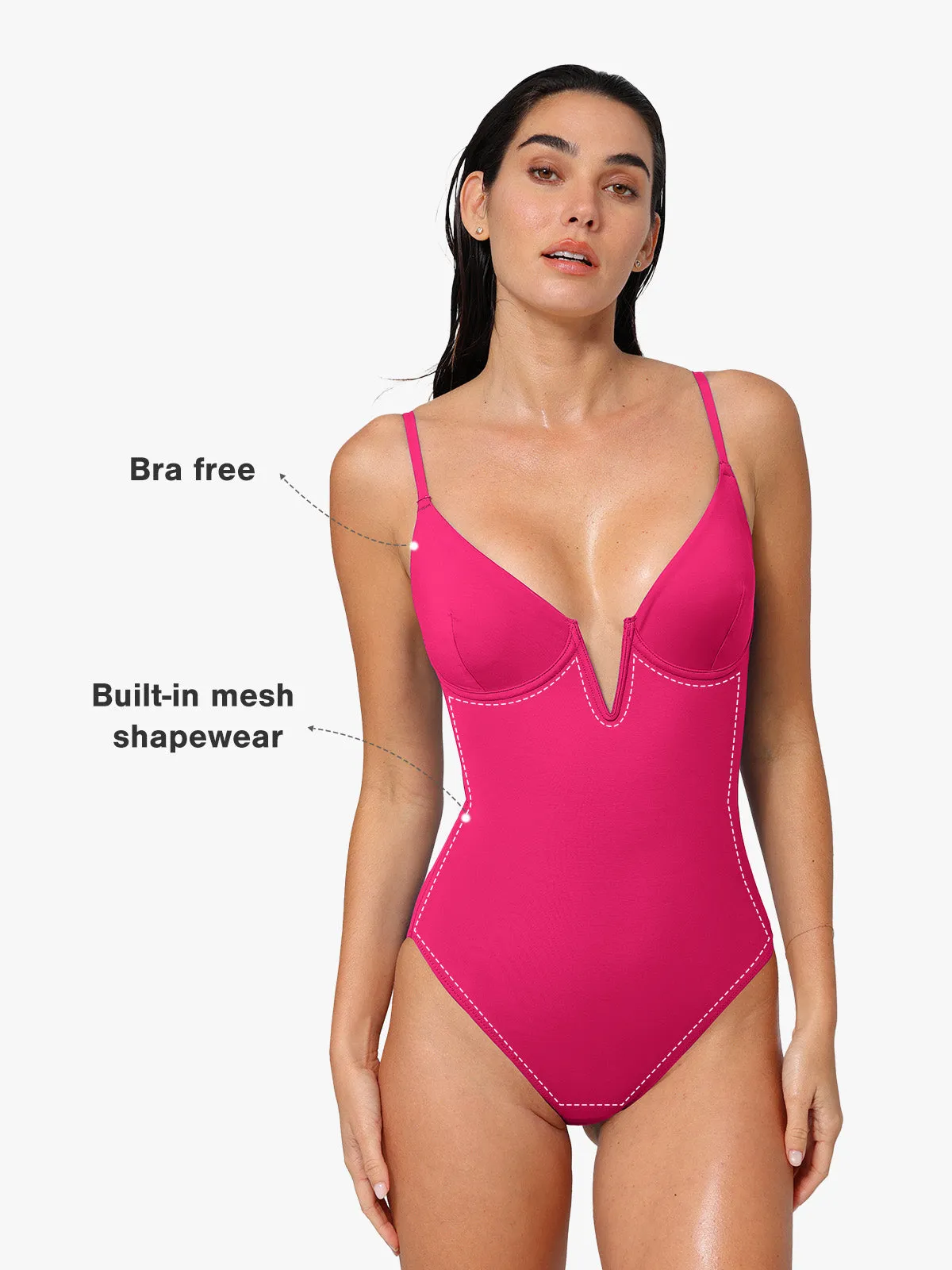 Shapewear Deep V-Neck Slimming One-Piece Swimsuit