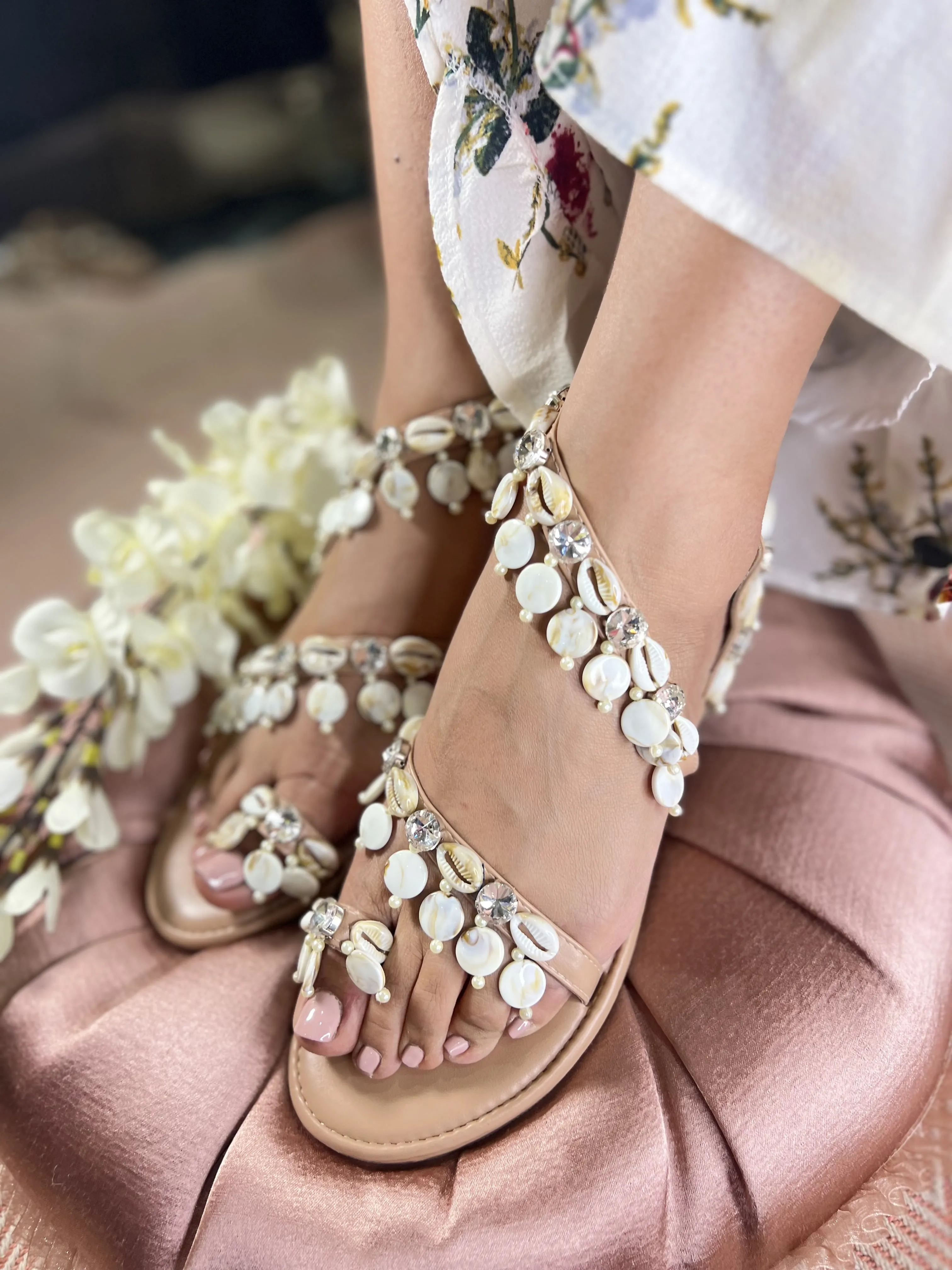 Shells & Diamond Anklet Flats