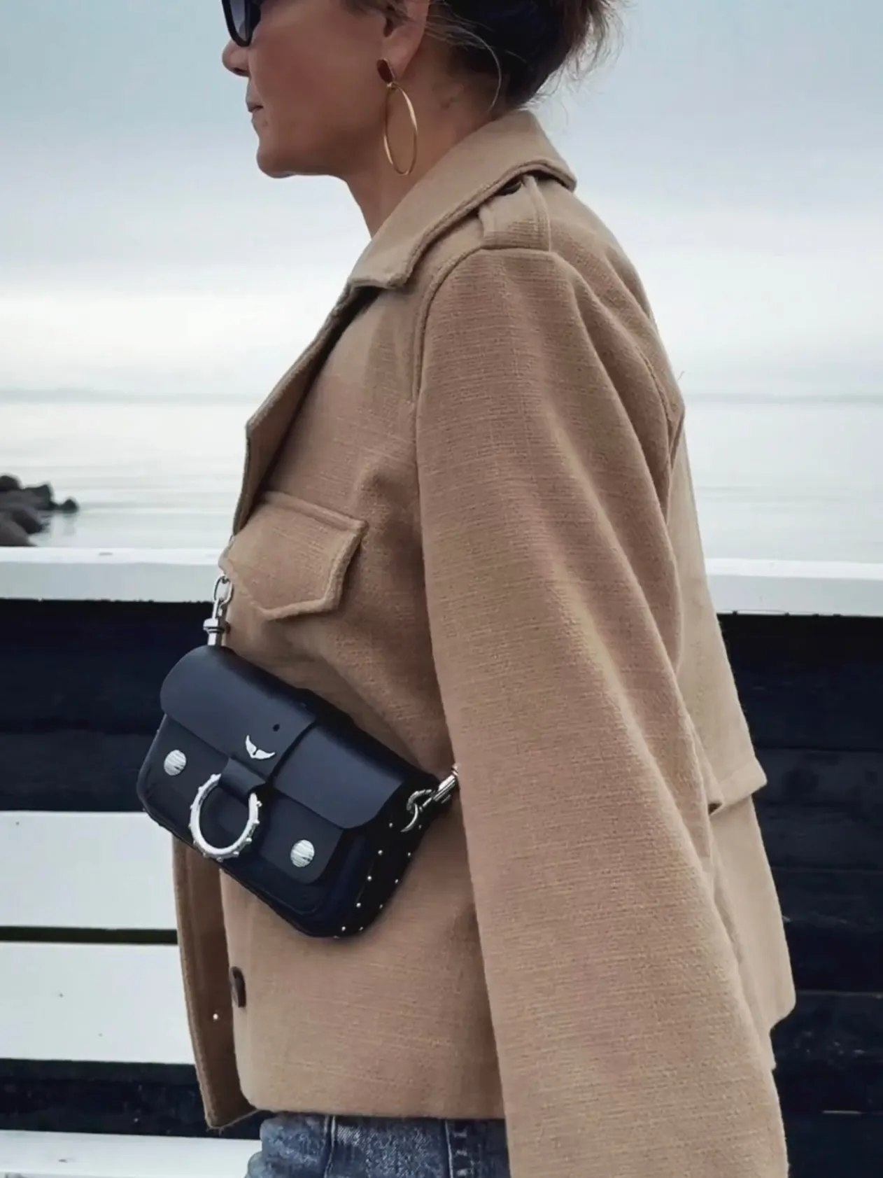 SHORT DOUBLE-BREASTED JACKET - CAMEL