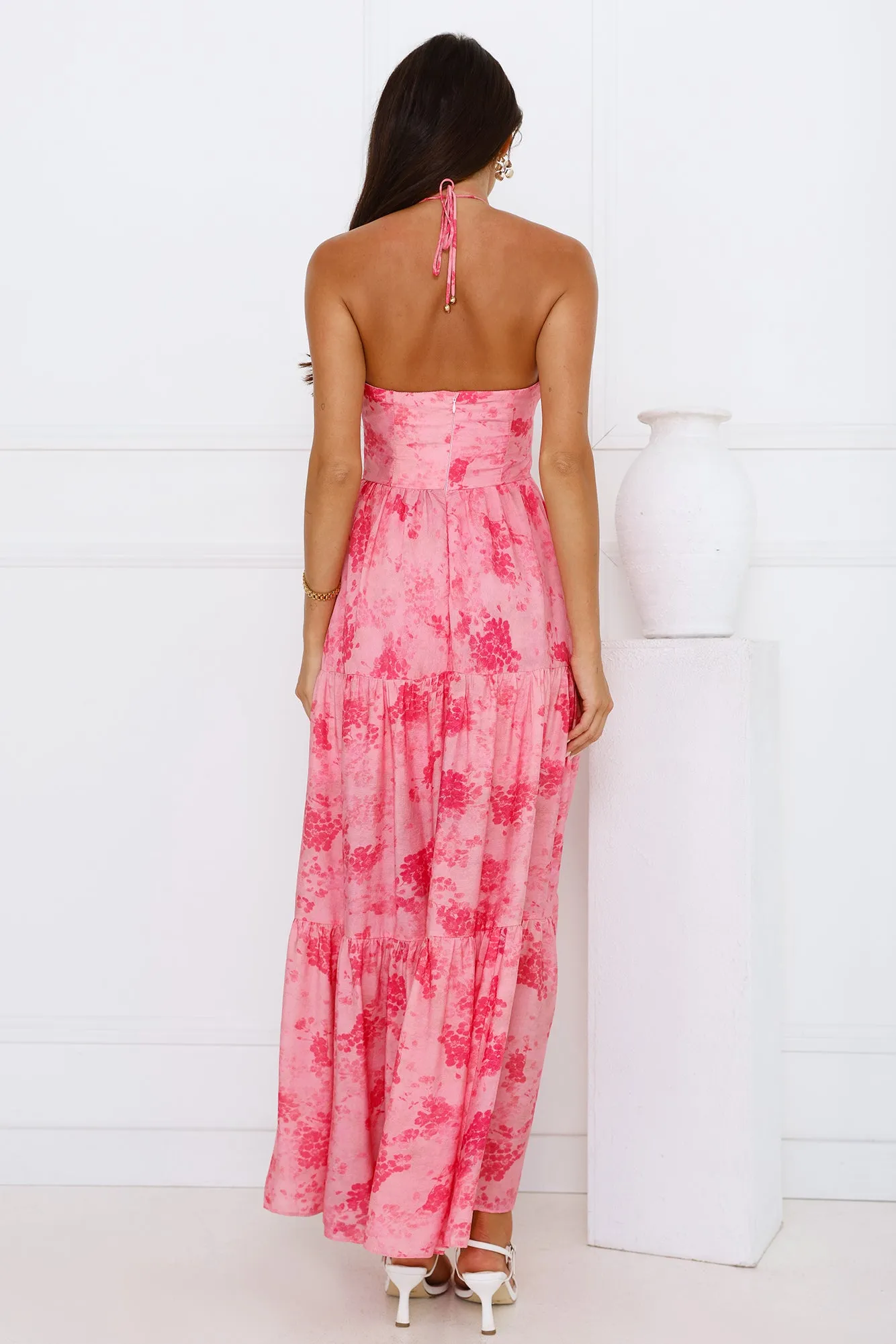 Silken Sunshine Halter Maxi Dress Pink