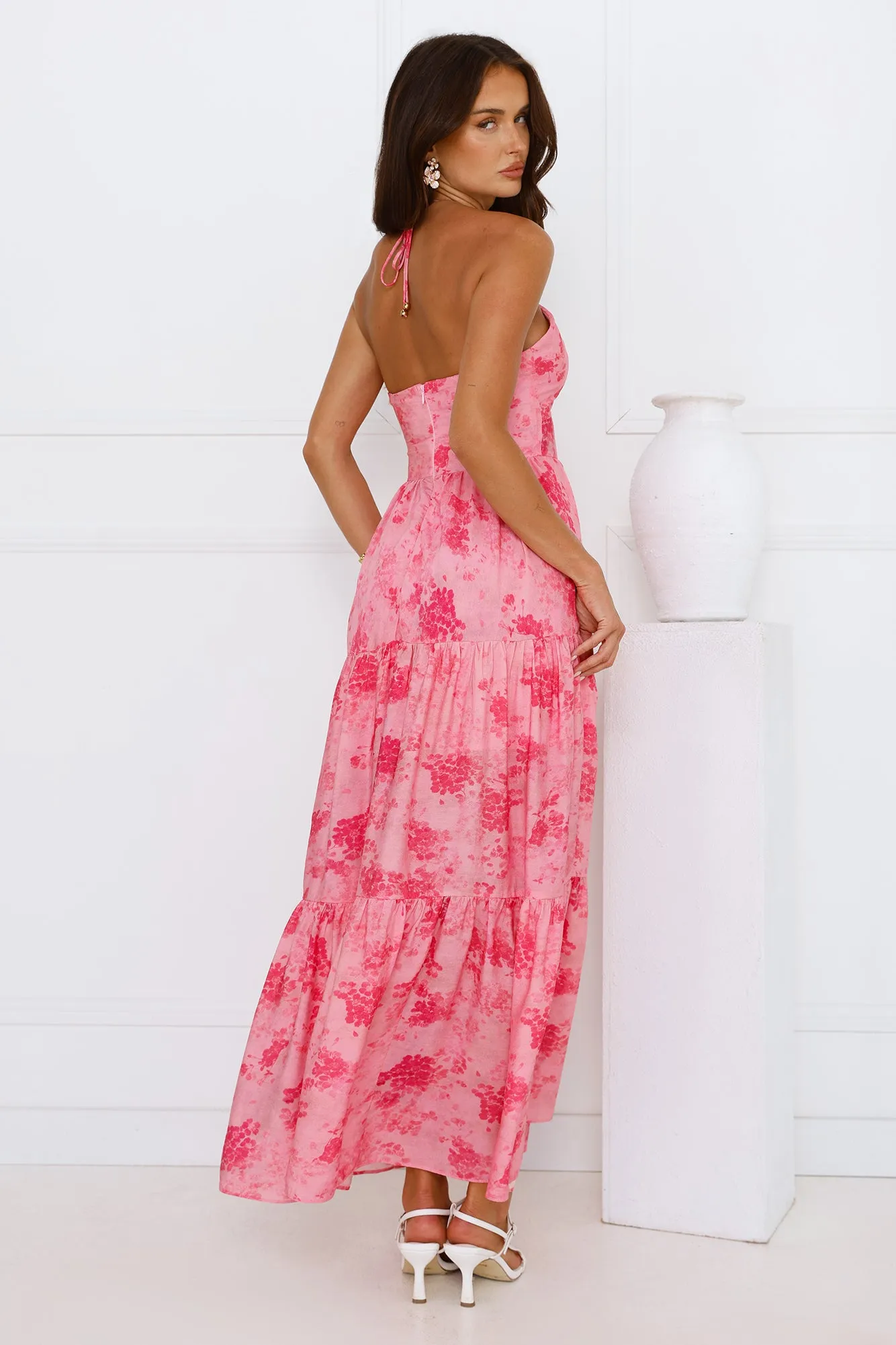 Silken Sunshine Halter Maxi Dress Pink