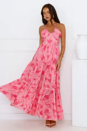 Silken Sunshine Halter Maxi Dress Pink