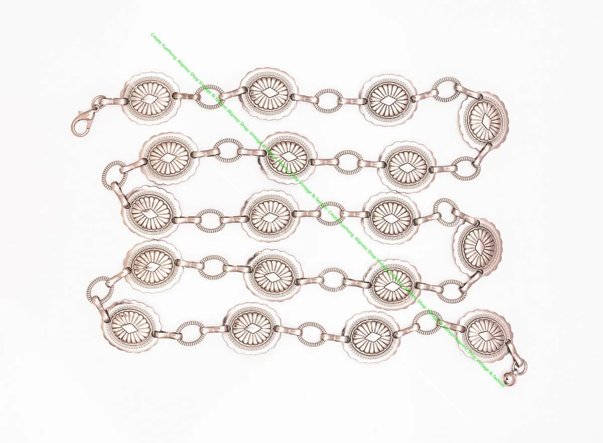 Silver Conchos Belt Oval Southwestern Concho Belly Chain Western Cowgirl Boho 110cm Adjustable With Lobster Claw