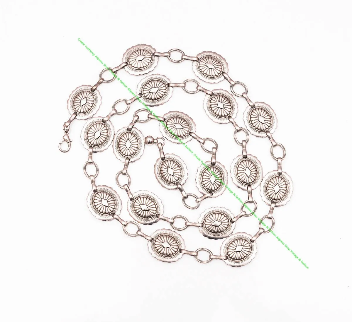 Silver Conchos Belt Oval Southwestern Concho Belly Chain Western Cowgirl Boho 110cm Adjustable With Lobster Claw