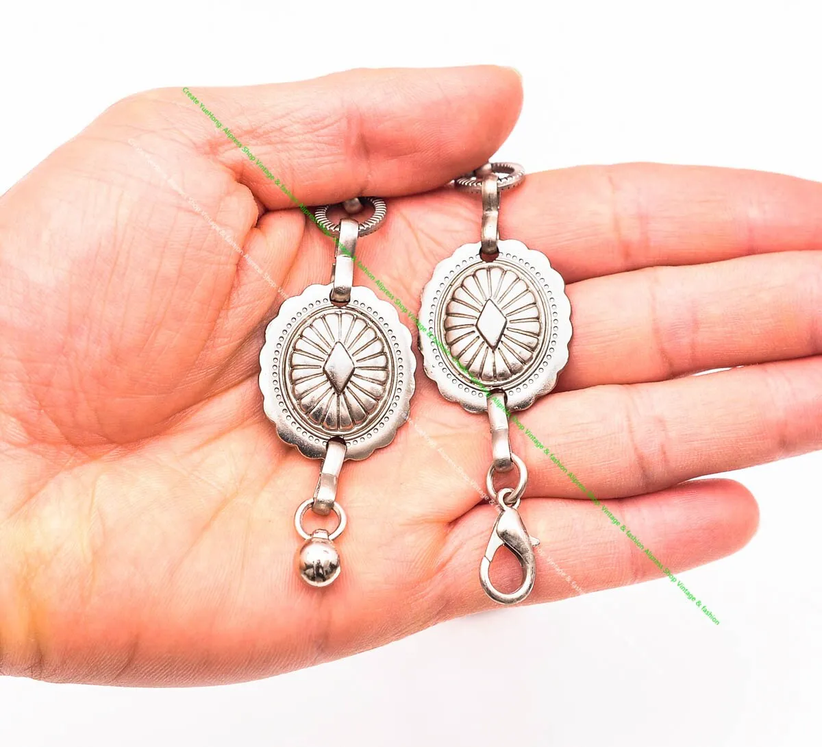 Silver Conchos Belt Oval Southwestern Concho Belly Chain Western Cowgirl Boho 110cm Adjustable With Lobster Claw