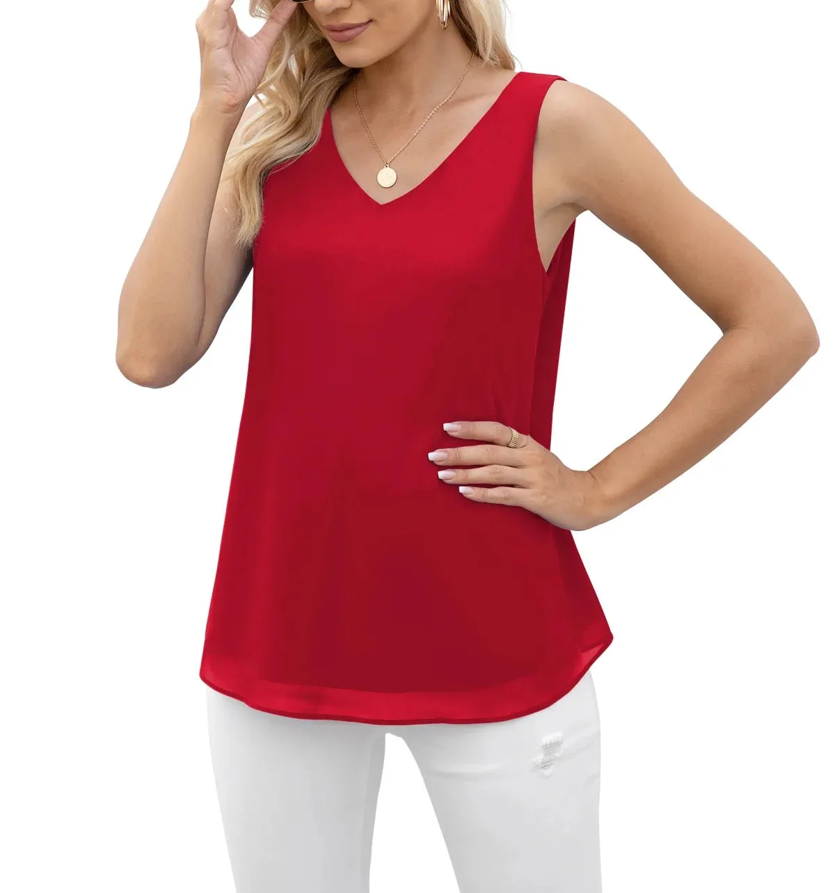 Sleeveless Chiffon Blouse Tank